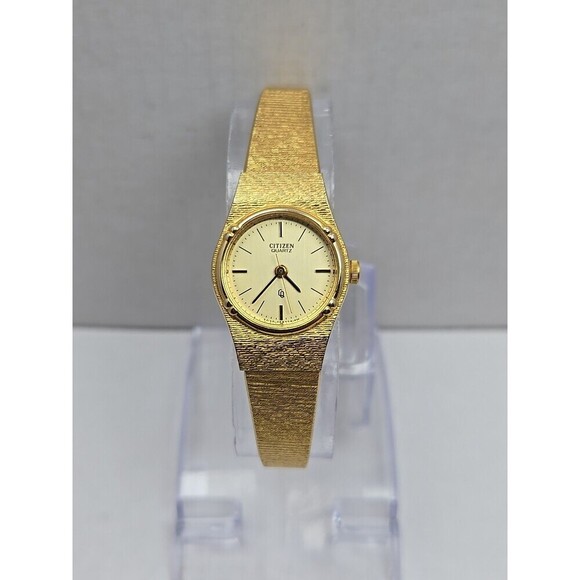 Citizen Quartz 2030 Gold Plated Textured Bracelet Ladies Watch New Battery - Picture 1 of 10
